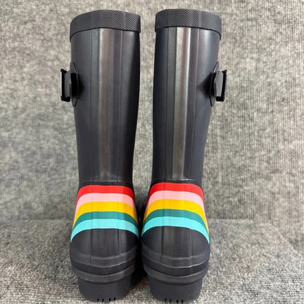 Joules Molly Welly Navy Blue Rainbow Stripe Mid Height Rain Boots Womens 5